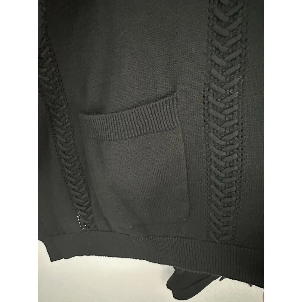 Lysse Sweater Poncho OS Black 5% Merino Wool Loose Tight‎ Knit Open Lagenlook